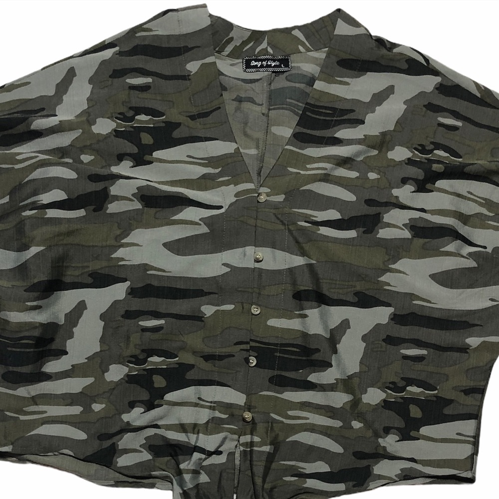 Song of Style Tie Front Camo Top
